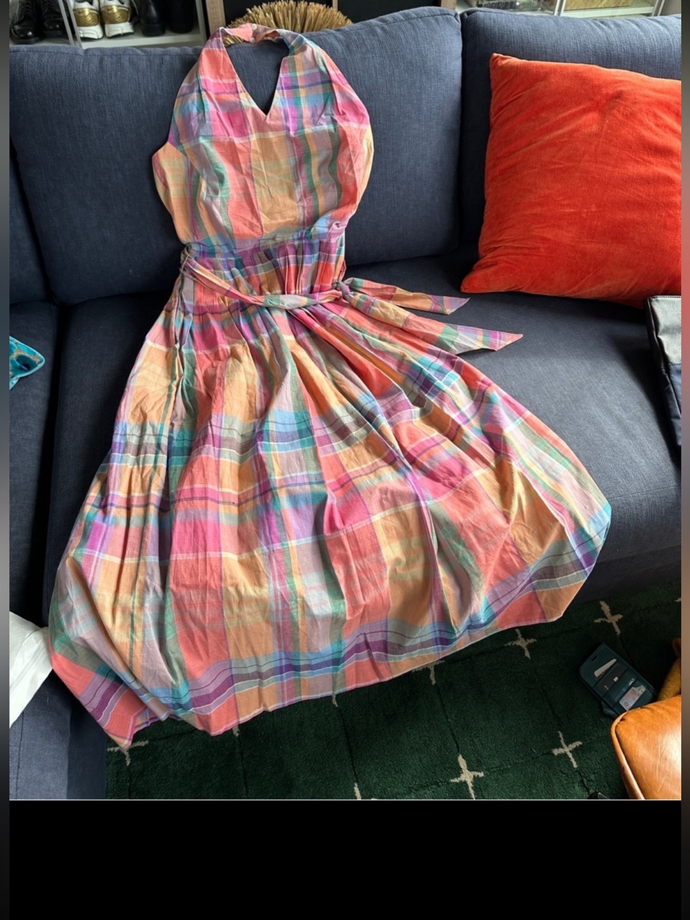 Ralph Lauren 1980s vintage plaid madras cotton multi halter dress 12 - Picture 9 of 14